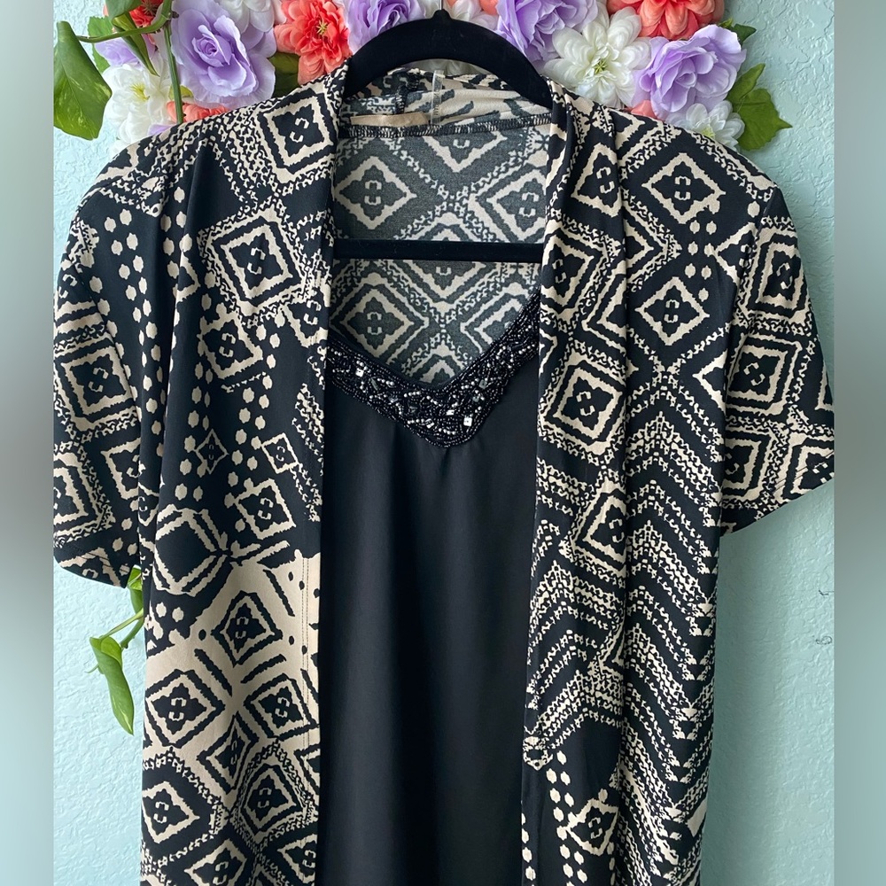 black and beige office blouse